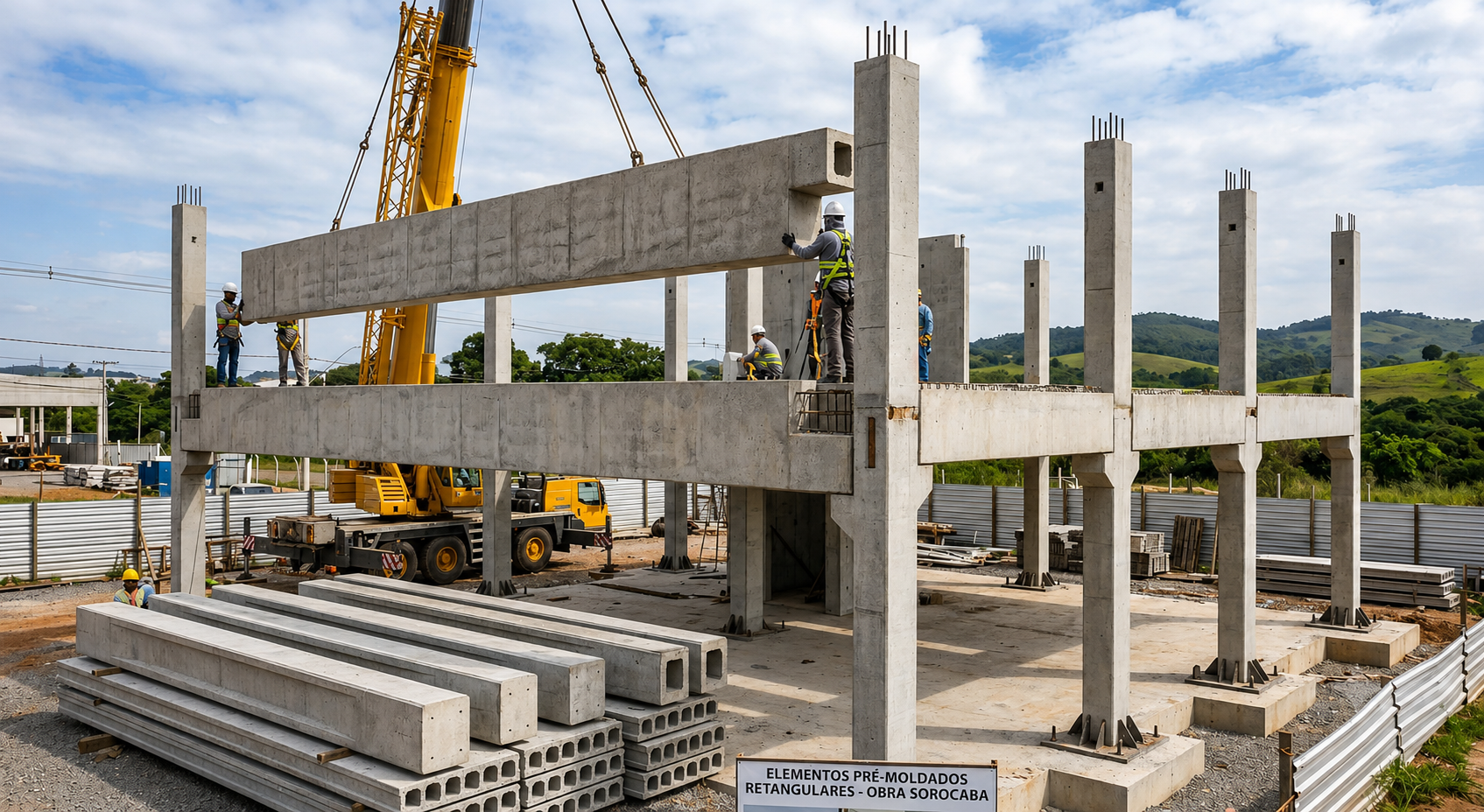Renderização 3D de vigas em concreto pré-moldado